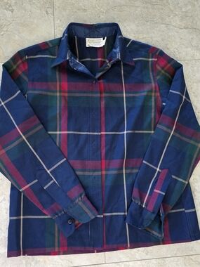 Vintage Pendleton Shirt Mens Large Pure Virgin Wool Plaid Button Down Blue Red